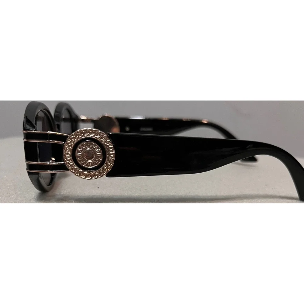 ASOS‎ Black Oval Sunglasses Gold Medallion Temple Retro 90s Style 07902563